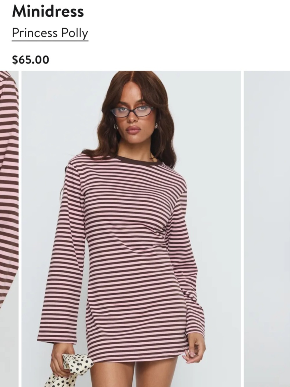 Princess Polly Pink and Brown Striped Long-Sleeve Minidress